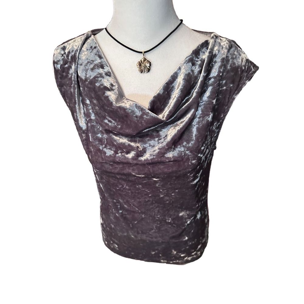 DKNY Crushed Velvet Gray Sleeveless Cowl Neck Women’s Top NWOT